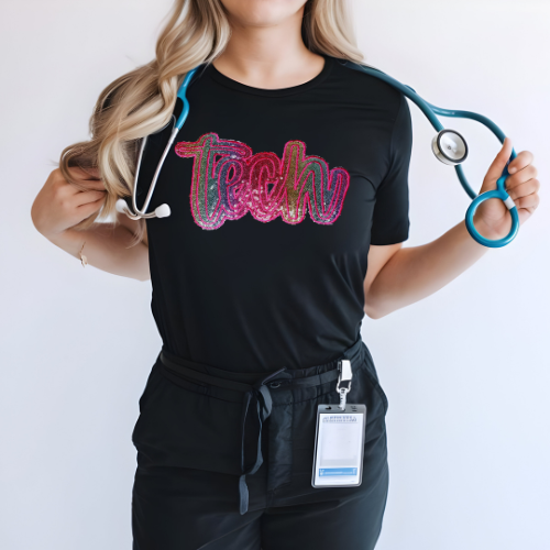 Sequin Rainbow Nurse Tech Shirt
