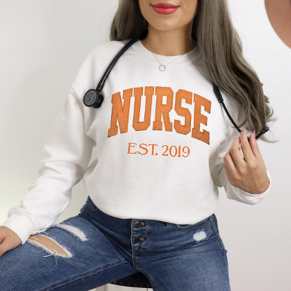 Orange Nurse Embroidery Crewneck