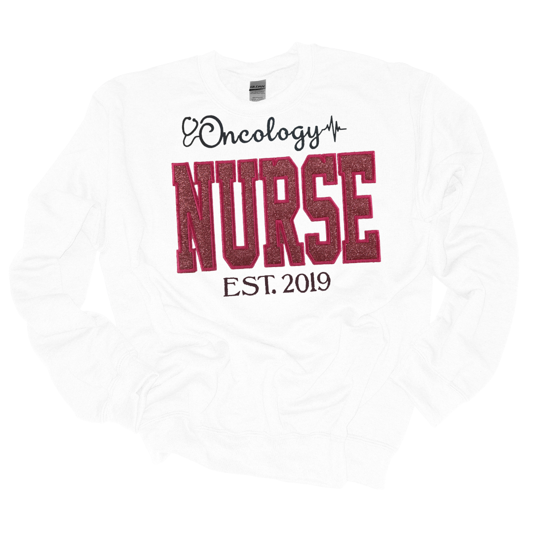 Trendy Pink Glitter Oncology Nurse Hoodie-Cute Embroidery Style