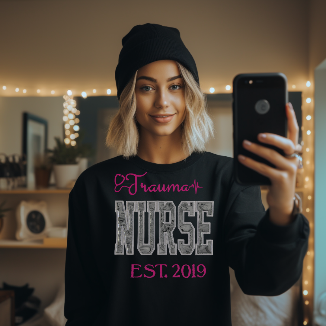 Fun Trendy Sparkle Trauma Nurse Popular Embroidery Sweatshirt Hoodie