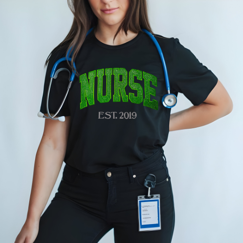 Green Glitter NURSE T-Shirt
