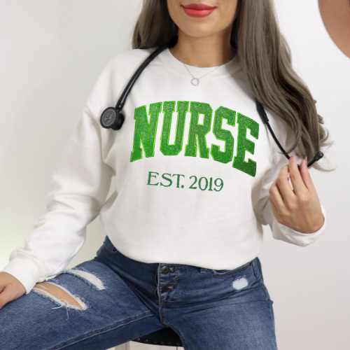 Green Nurse Embroidery Crewneck