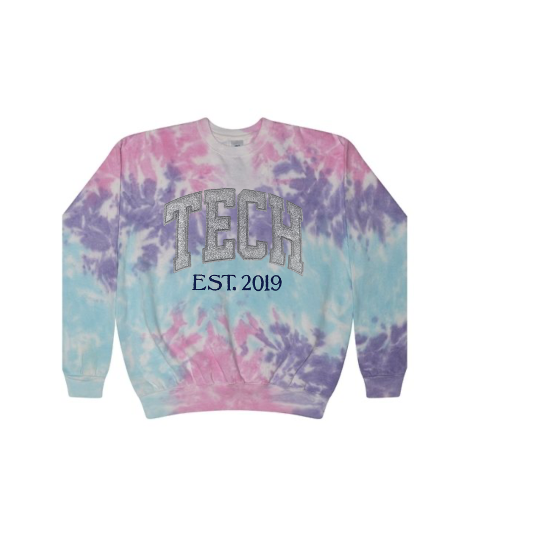 Tech Glitter Custom Trendy Tie Dye Sweatshirt Hoodie Embroidery