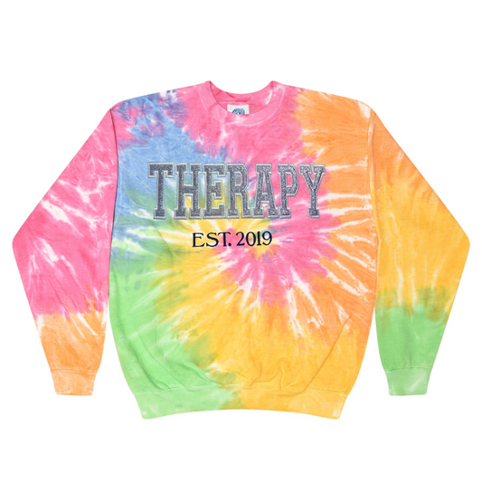 Therapy Glitter Custom Trendy Tie Dye Sweatshirt Hoodie Embroidery