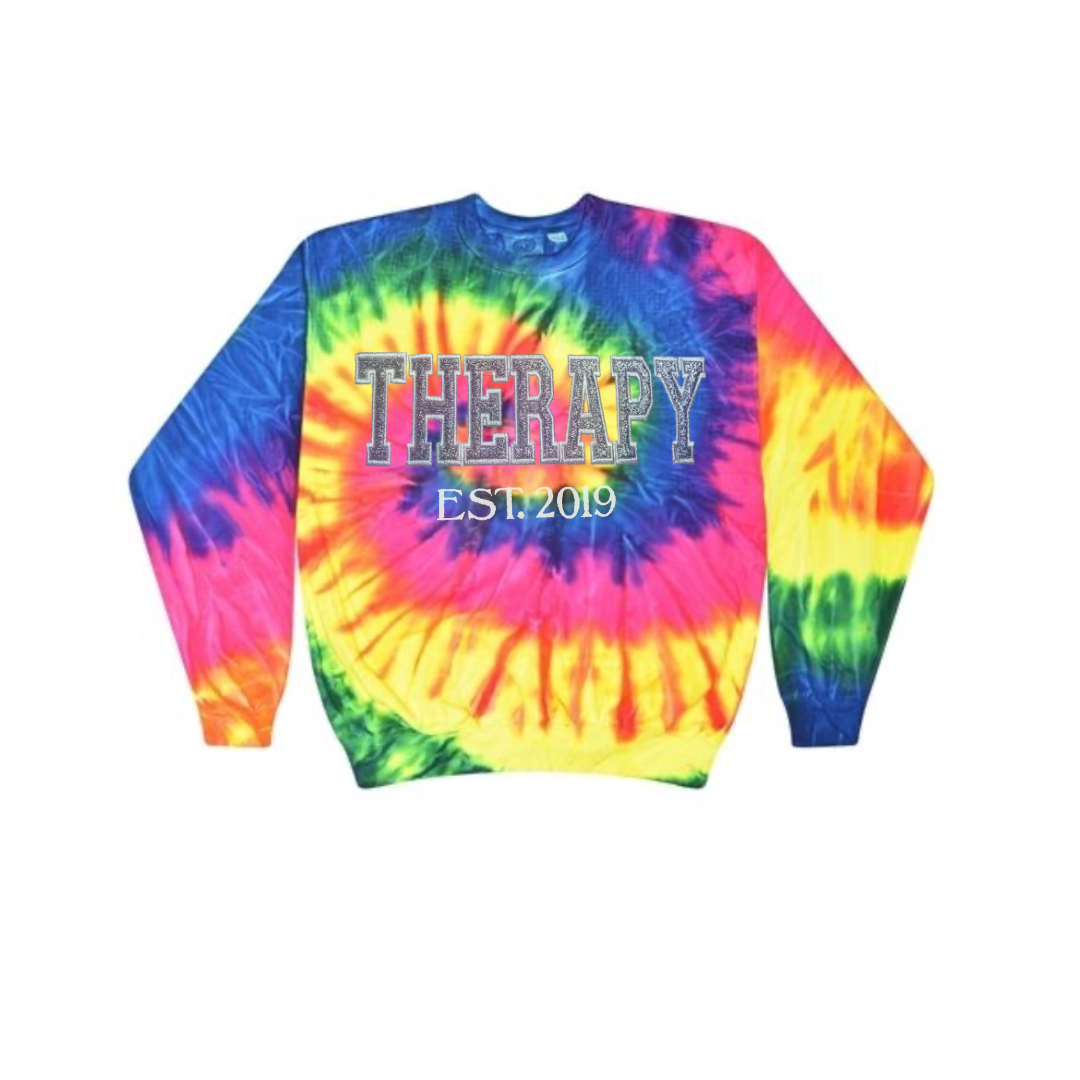 Therapy Glitter Custom Trendy Tie Dye Sweatshirt Hoodie Embroidery