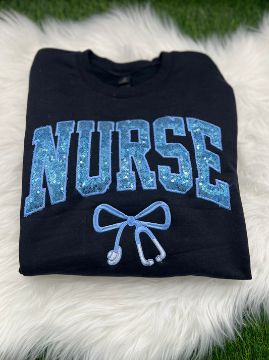 Sequin Glitter Nurse Embroidery Sweatshirt