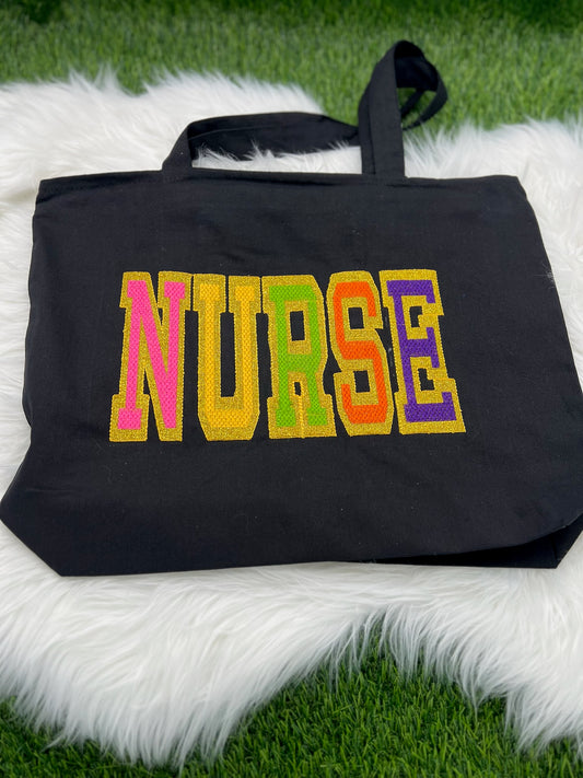 Canvas Faux Chenille Nurse Zip Tote Bag