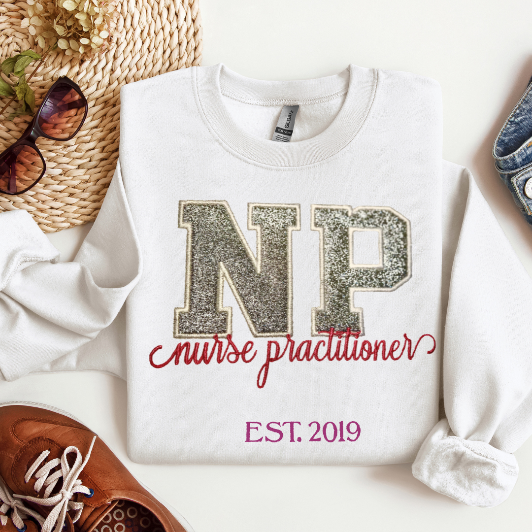 Personalized Glitter Cute Bold Nurse Practitioner Embroidery Hoodie Sweatshirt