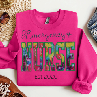 Tie Dye  Emergency Room Nurse Embroidery Crewneck