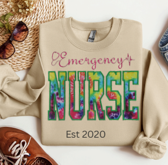 Tie Dye  Emergency Room Nurse Embroidery Crewneck