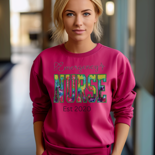 Tie Dye  Emergency Room Nurse Embroidery Crewneck