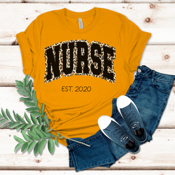 Black Leopard Varsity Custom Cute Trendy NURSE Personalized T-Shirt Top