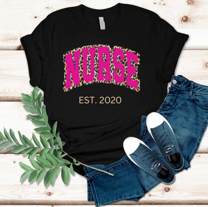 Leopard Varsity Bold Custom Trendy NURSE Personalized T-Shirt Top