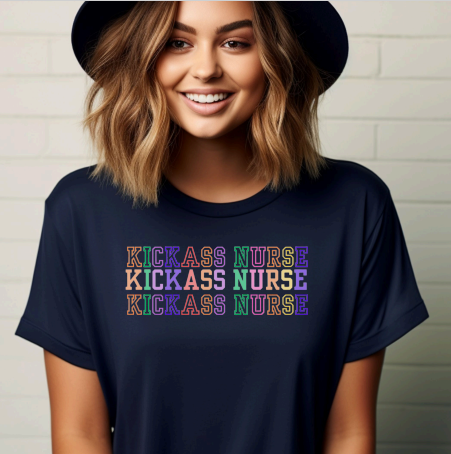 Kickass Nurse Cute Custom Trendy Embroidery T-Shirt