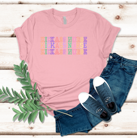 Kickass Nurse Cute Custom Trendy Embroidery T-Shirt