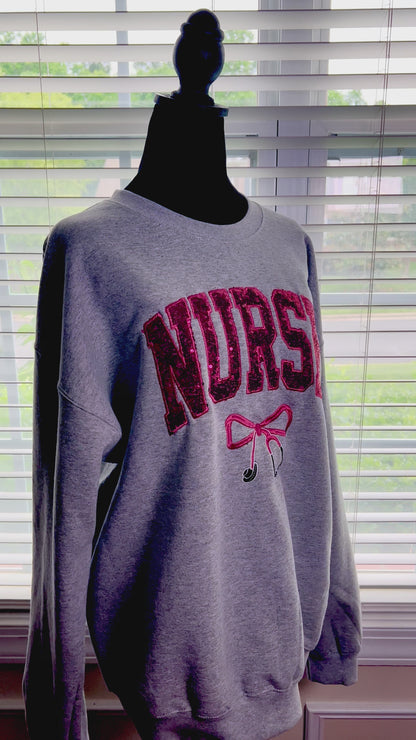 Sequin Glitter Nurse Embroidery Sweatshirt